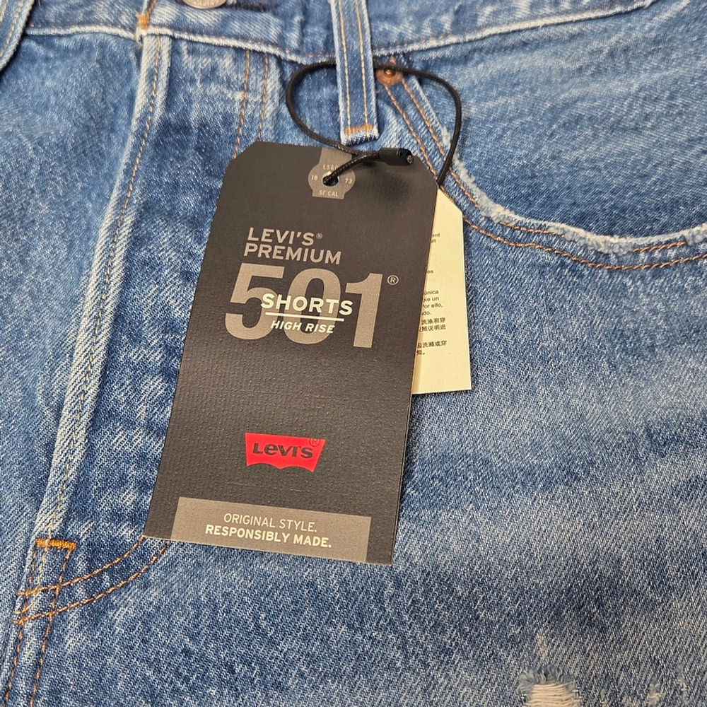 Levi's 501 Original Style Premium Denim High Rise Shorts Cut Off Women's Size 31 - Picture 3 of 16